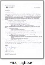 Washington State University (WSU) Registrar Letter of Reference for Michael Mock.